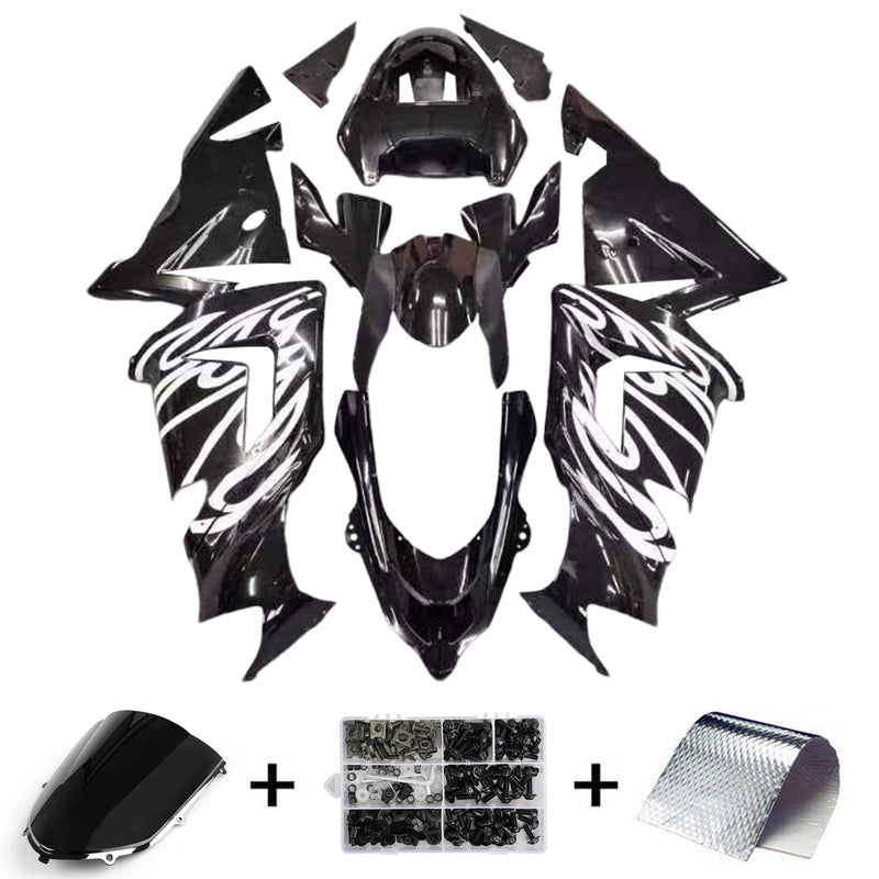 Fairings 2004-2005 Kawasaki ZX 10R Black & Silver Flame Ninja Racing Generic