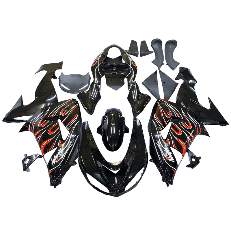 Fairings 2006-2007 Kawasaki ZX 10R Black Red Flame Racing Generic