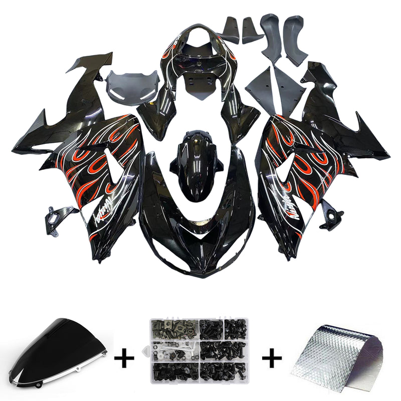 Fairings 2006-2007 Kawasaki ZX 10R Black Red Flame Racing Generic