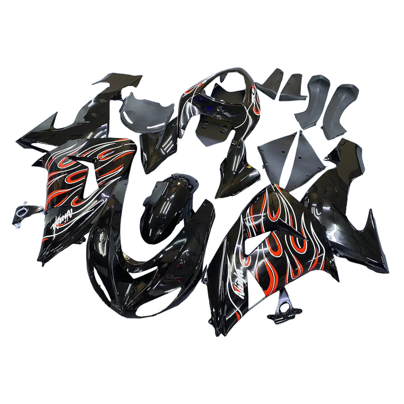 Fairings 2006-2007 Kawasaki ZX 10R Black Red Flame Racing Generic