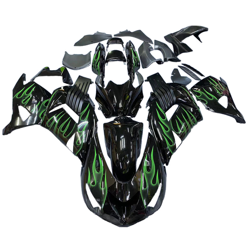 Fairings 2006-2011 Kawasaki ZX14R Black & Green Flame Ninja Racing Generic