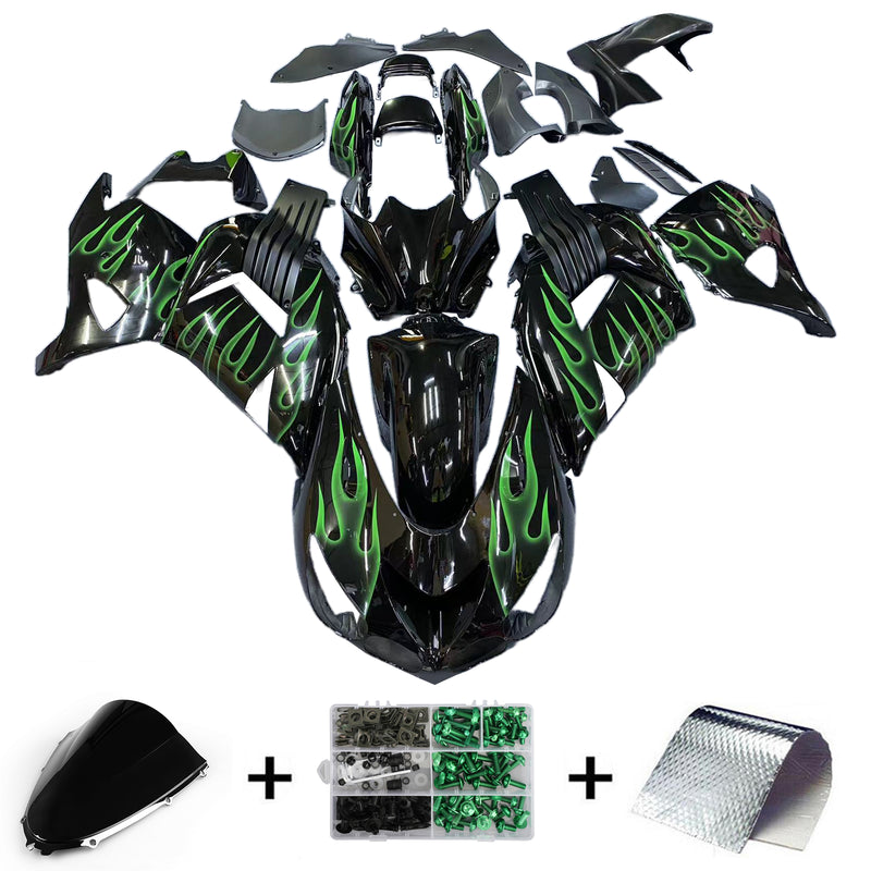 Verkleidungen 2006-2011 Kawasaki ZX14R Black &amp; Green Flame Ninja Racing Generic