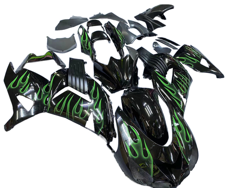 Para Ninja ZX14R 2006-2011 Black &amp; Green Body Panels ABS Injection Molded Plastic Set 1