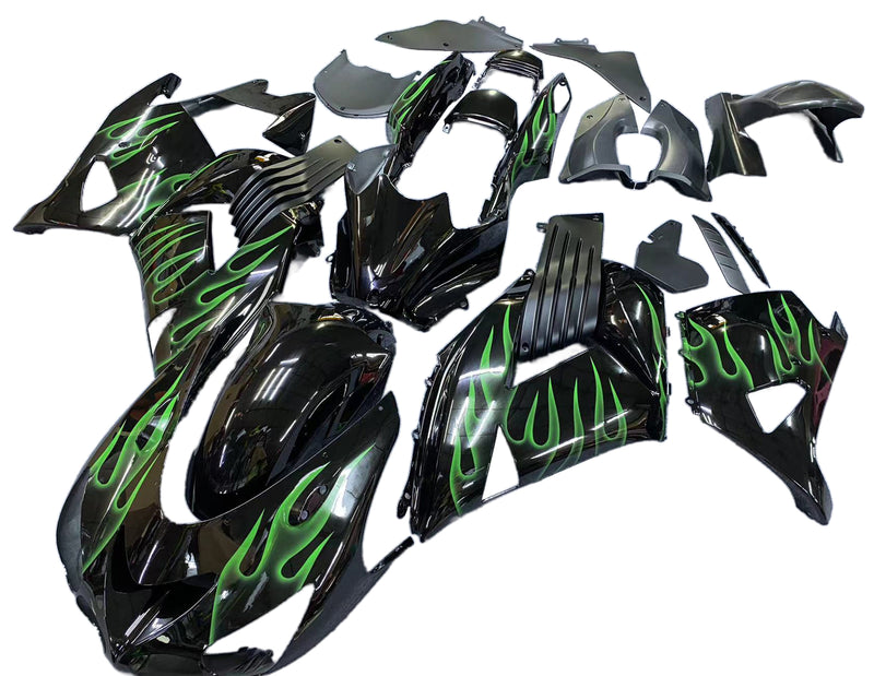 Para Ninja ZX14R 2006-2011 Black &amp; Green Body Panels ABS Injection Molded Plastic Set 1