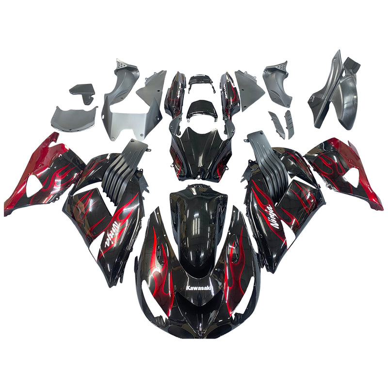 Für Ninja ZX14R 2006–2011, schwarze und rote Flammen-Karosserieverkleidung, ABS-Spritzguss-Kunststoff-Set, 2