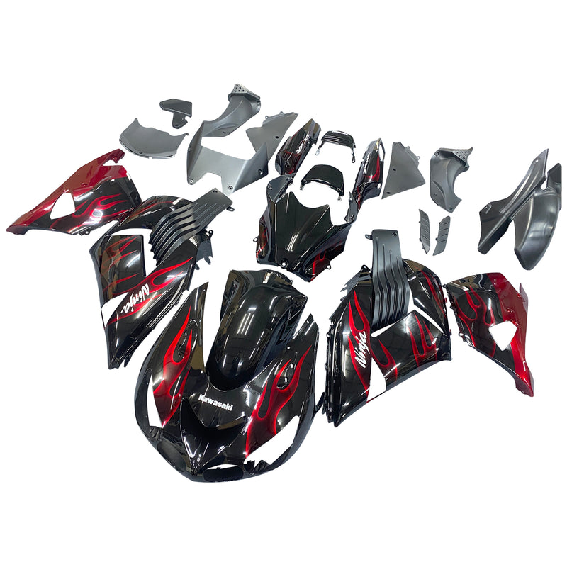 Fairings 2006-2011 Kawasaki ZX14R Black & Red Flame Ninja Generic