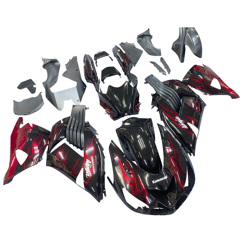 Ninja ZX14R 2006-2011 Black and Red Flame Body Panel ABS ruiskuvalettu muovisarja 2