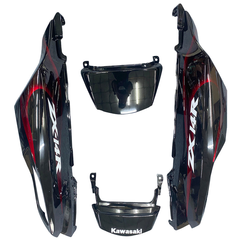 Für Ninja ZX14R 2006–2011, schwarze und rote Flammen-Karosserieverkleidung, ABS-Spritzguss-Kunststoff-Set, 2