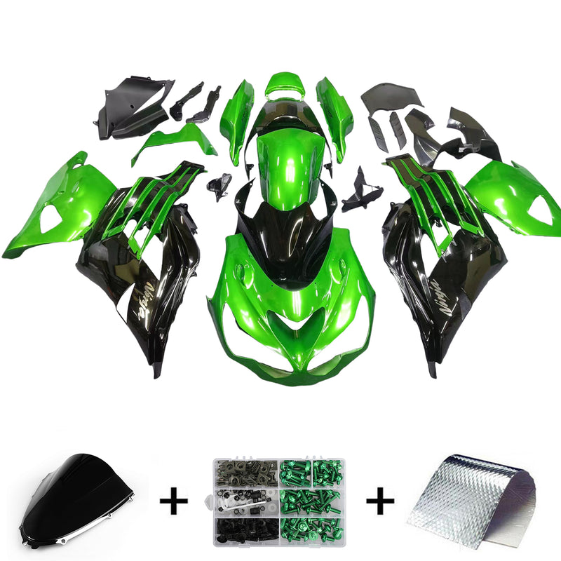 Für Ninja ZX14R ZZR1400 2012-2022, grün, schwarz, Karosserieverkleidung, ABS-Spritzguss-Kunststoff-Set, 10