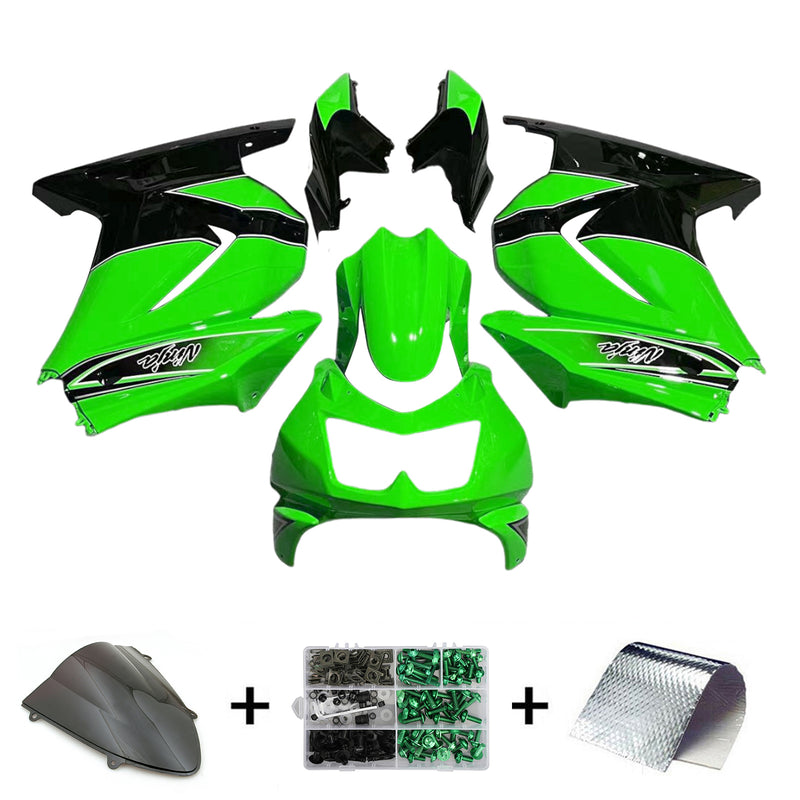 Fairings 2008-2012 Kawasaki ZX250R EX250 Grön Svart Ninja ZX250 Generic