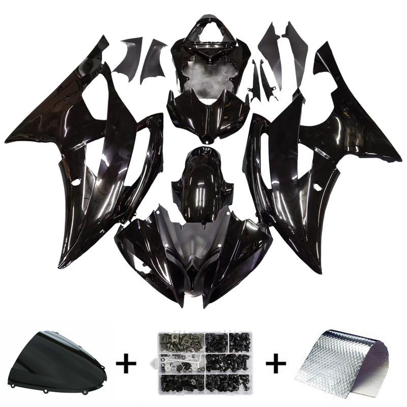 Verkleidungs-Einspritz-Kunststoff-Bodykit passend für Yamaha YZF-R6 2008–2016, glänzendes Schwarz, generisch