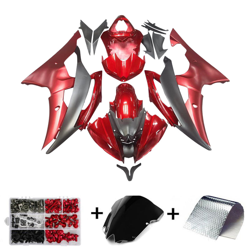 Zestaw plastikowego korpusu z wtryskiem owiewki pasuje do Yamaha YZF-R6 2008-2016 Matte Red Black Generic