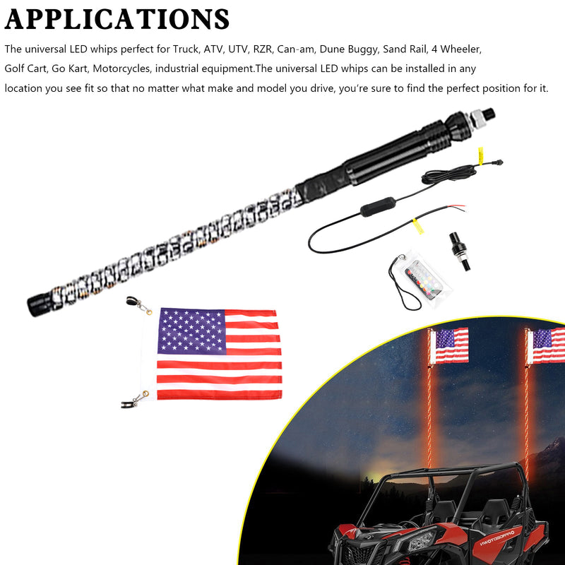 2ft RGB LED APP Whip Lights Antenne mit Flaggenfernbedienung für Polaris UTV ATV