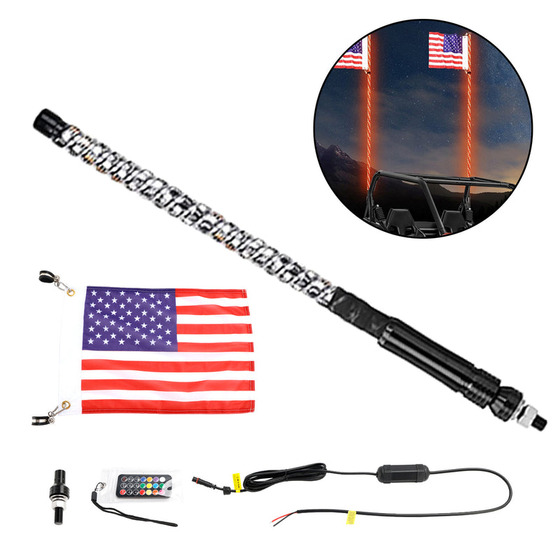 2ft RGB LED APP Whip Lights Antenne mit Flaggenfernbedienung für Polaris UTV ATV