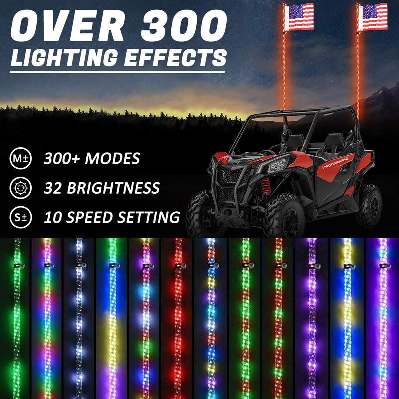 2 fot RGB LED APP Whip Lights-antenne med flaggfjernkontroll for Polaris UTV ATV