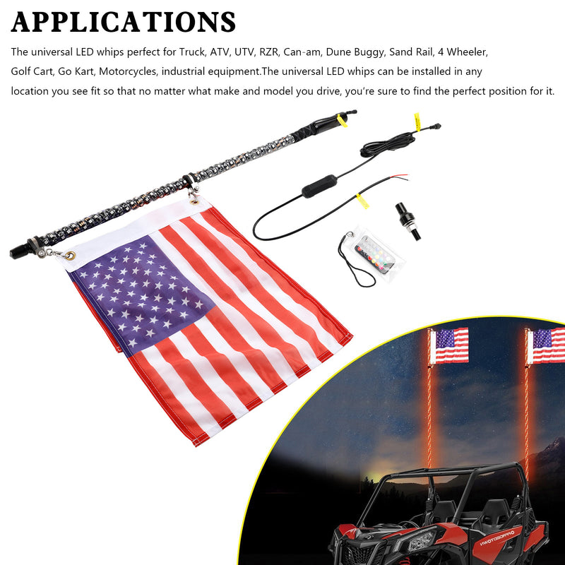 4ft RGB LED APP Whip Lights Antenne mit Flaggenfernbedienung für Polaris UTV ATV