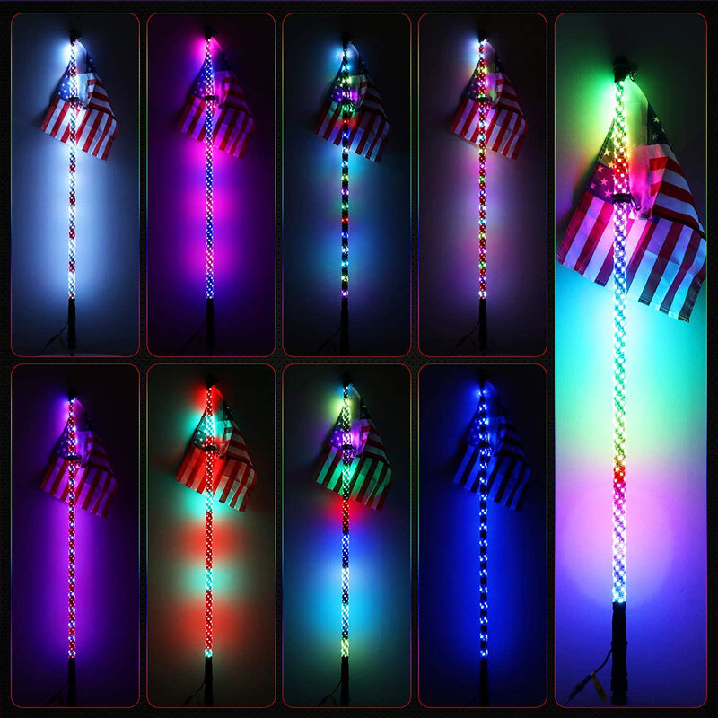 4 fot RGB LED APP Whip Lights-antenne med flaggfjernkontroll for Polaris UTV ATV