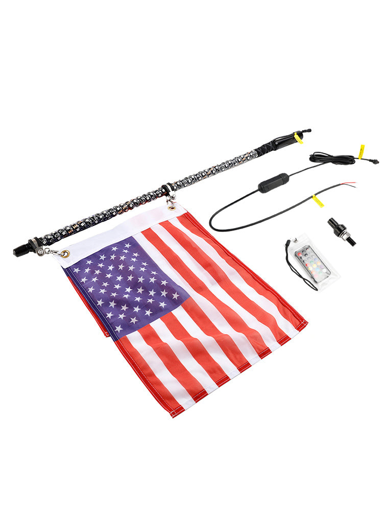 4ft RGB LED APP Whip Lights Antenne mit Flaggenfernbedienung für Polaris UTV ATV