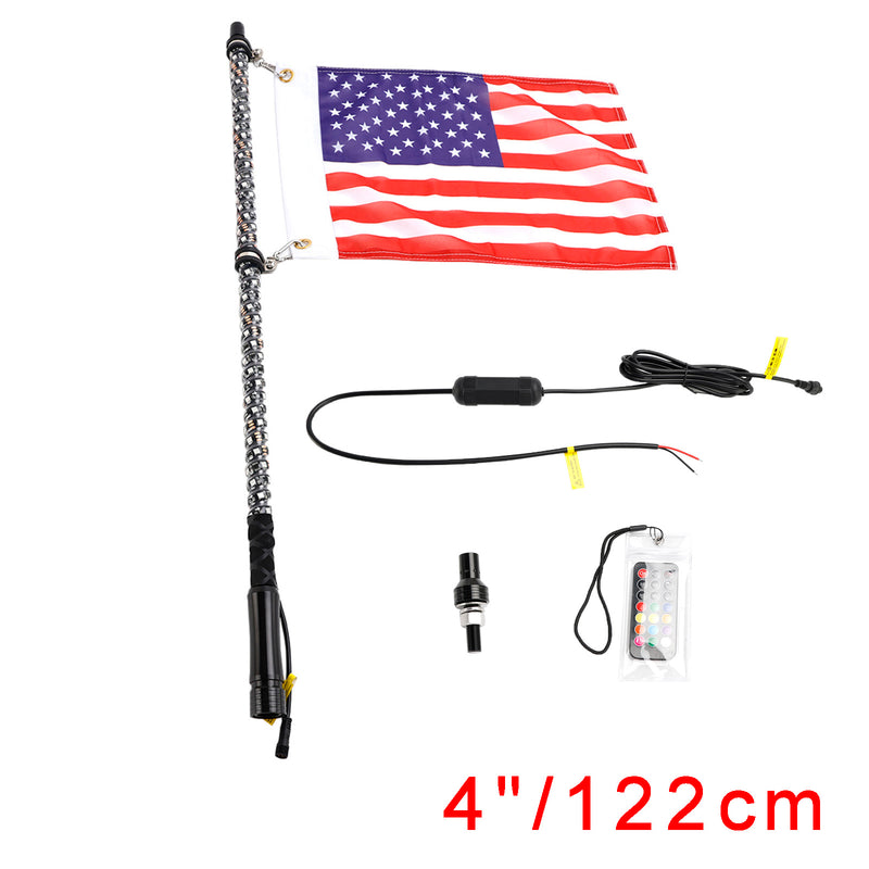 Antena de luzes de chicote LED RGB de 4 pés com controle remoto de bandeira para Polaris UTV ATV