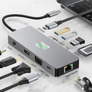 11 v 1 TYPE-C až RJ45 Gigabit USB 3.0 HDMI VGA Audio USB-C Data SD/TF PD100W