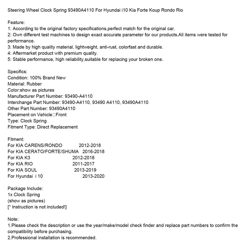 Mola do relógio do volante Hyundai i10 Kia Forte Koup Rondo Rio 93490A4110