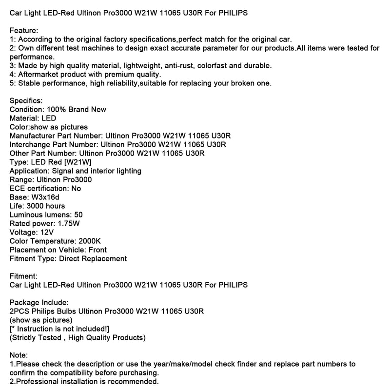 Auto Licht LED-Rot Ultinon Pro3000 W21W 11065 U30R Für PHILIPS
