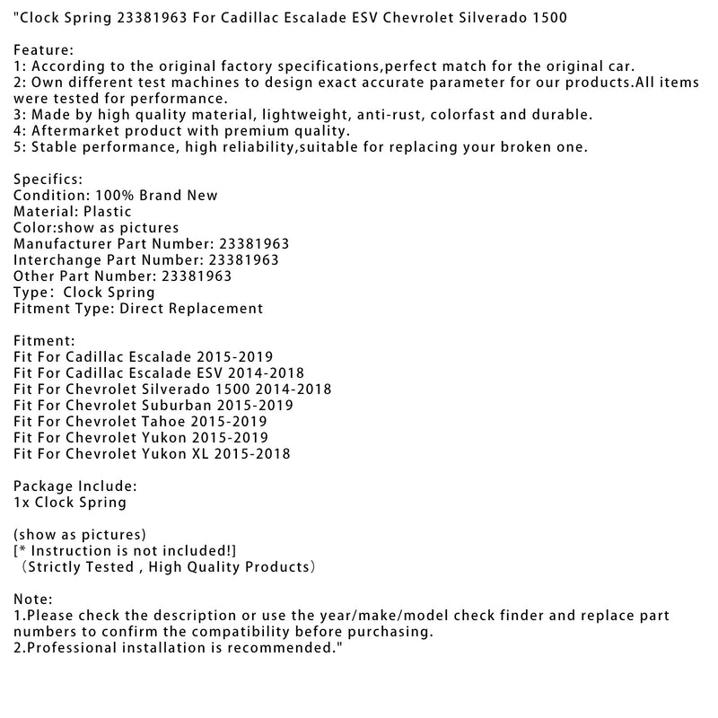 Wrap Spring 23381963 til Cadillac Escalade ESV Chevrolet Silverado 1500