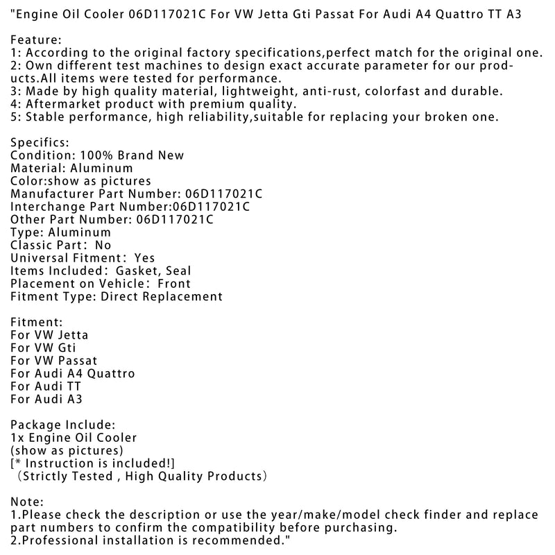 Motoröl Kühler 06D117021C Für VW Jetta Gti Passat Für Audi A4 Quattro TT A3
