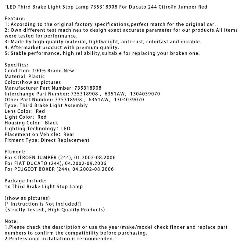 LED-Bremsleuchte 735318908 für Ducato 244 Citroën Jumper Rot