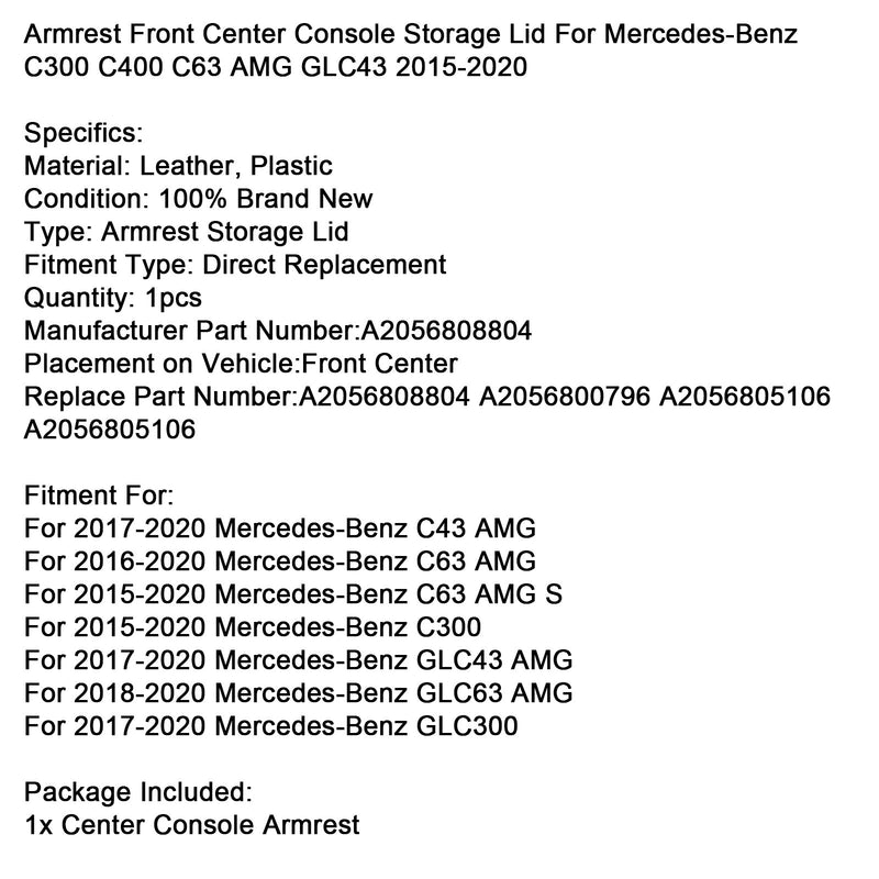 2017–2020 Mercedes-Benz GLC300 Armlehne vorne Mittelkonsole Ablagedeckel A2056808804 A2056800796