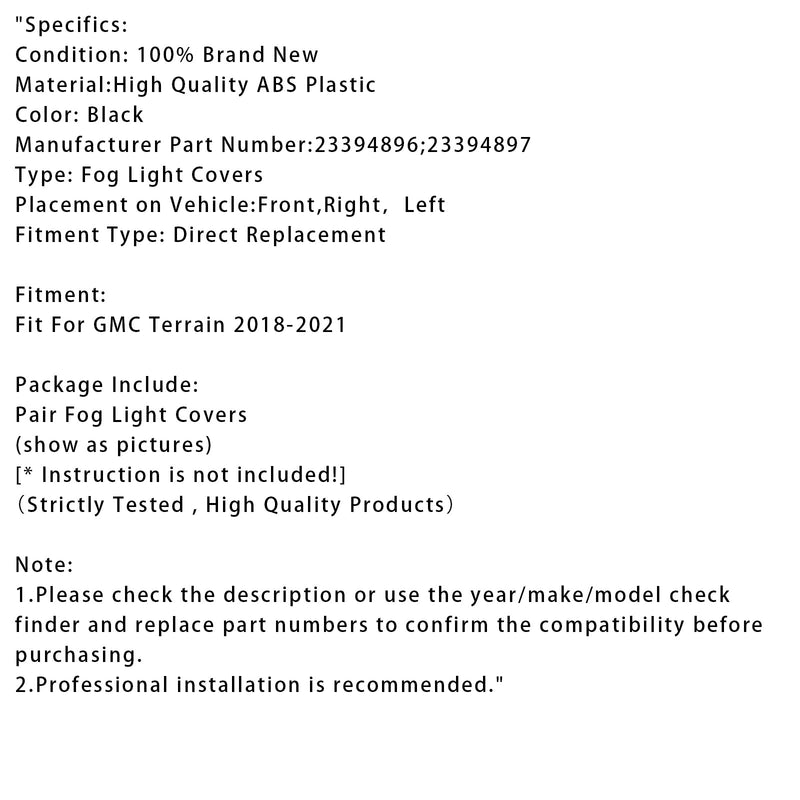 2018-2021 GMC Terrain Pair Fog Light Covers 23394897