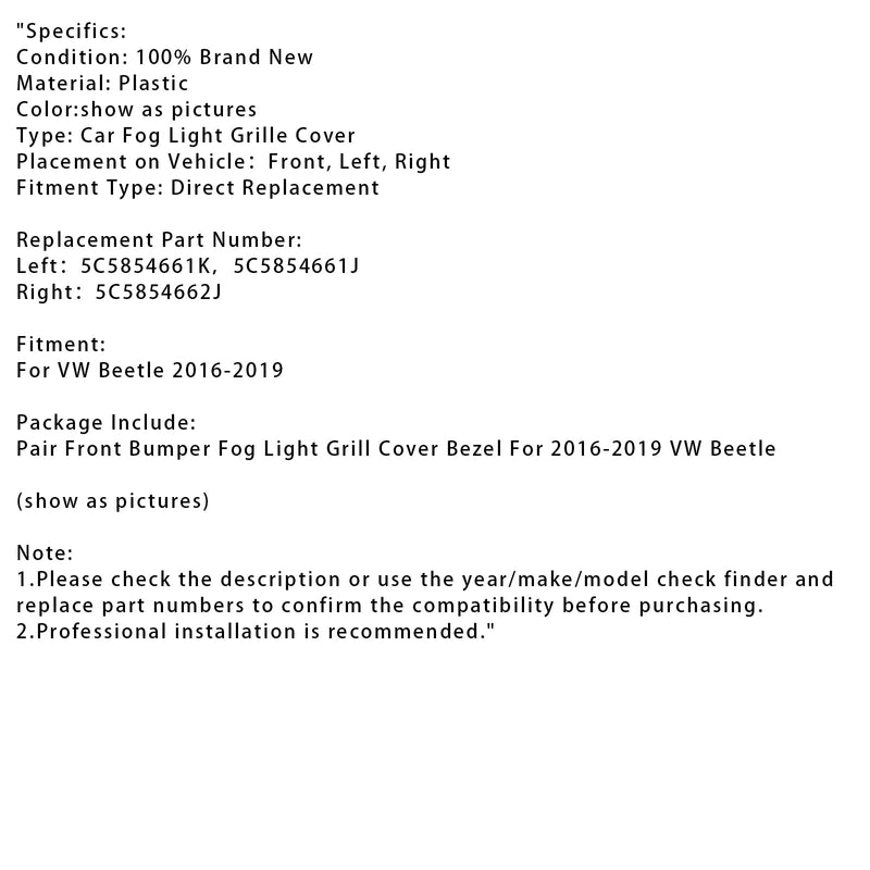 2016–2019 VW Beetle -pari etumatkan sumuvalot Grill -kannen aukko