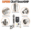 3 "60 V 1KW MPPT Schraube Solar Bohrung Pumpe Tauch Tiefe Brunnen Loch Stahl Kopf 160 M