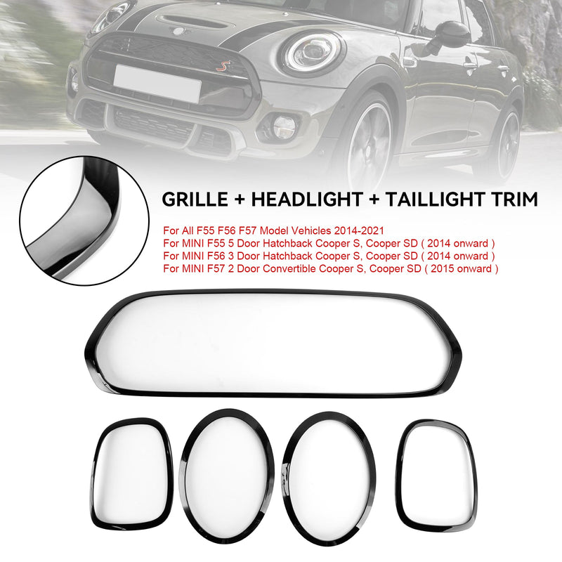 2014-2021 Mini Cooper F55 F56 F57 svart galler + strålkastare + bakljusram