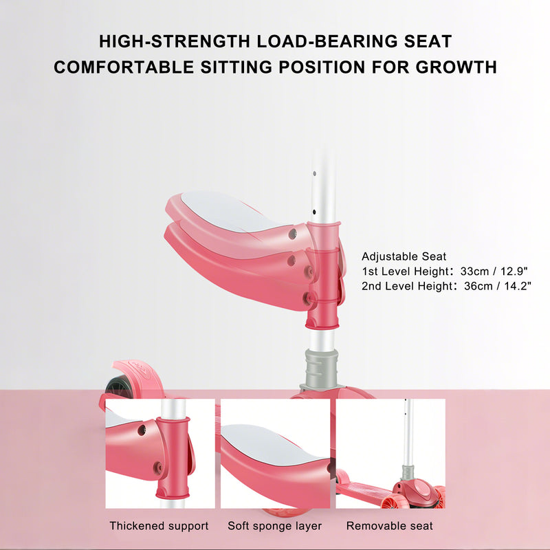 2-in-1 Kinderroller mit klappbarem Sitz, LED-Licht, 3 Rädern und verstellbarem Klapp-Lenker – Blau/Rosa