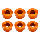 Pakke med 6 aluminiums bakhjulsflensmuttere M10x1,5 mm oransje for motorsykkel