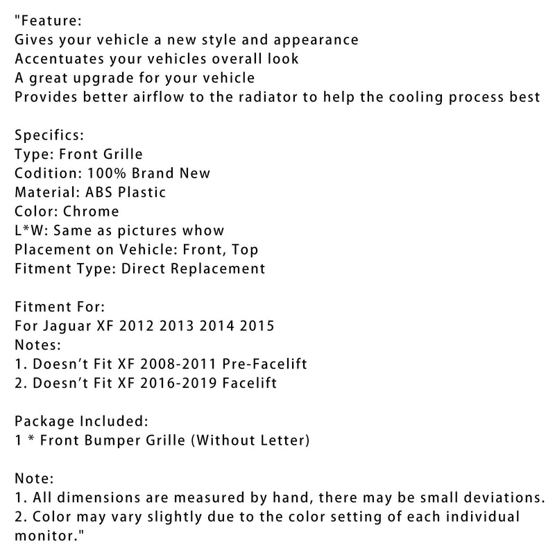 2012–2015 Jaguar XF XF-R styl mřížky mřížky v přední patře Chrome