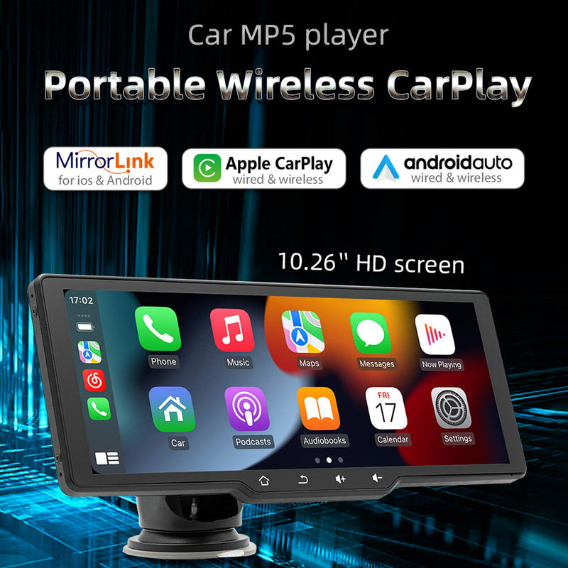 10,26-Zoll-Bildschirm Tragbarer drahtloser Carplay-Bluetooth-MP5-Player fürs Auto + 4 LED-Kamera