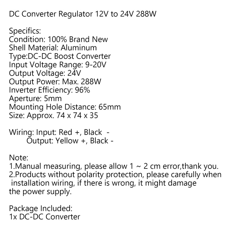 12V till 24V DC-DC Step Up Boost Voltage Converter 12A 288W industriella nätaggregat