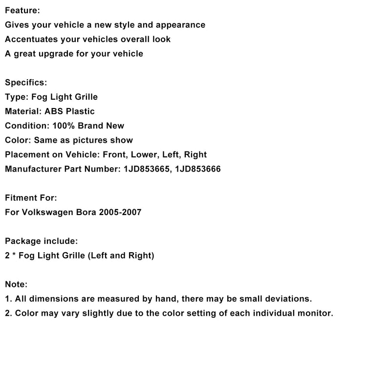 Schwarze Frontabdeckung für Nebelscheinwerfer im Wabendesign für Volkswagen Bora (2005–2007)
