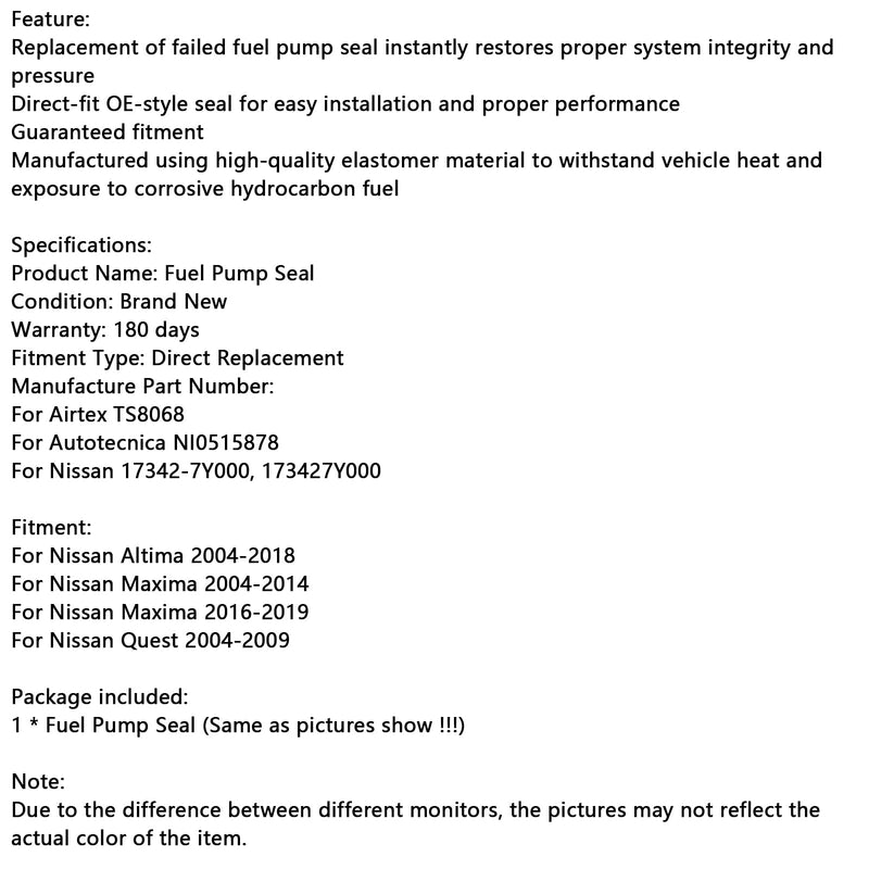 Kraftstoffpumpendichtung NI0515878 Passend für Nissan Altima 2004–2018 Passend für Quest 2004–2009