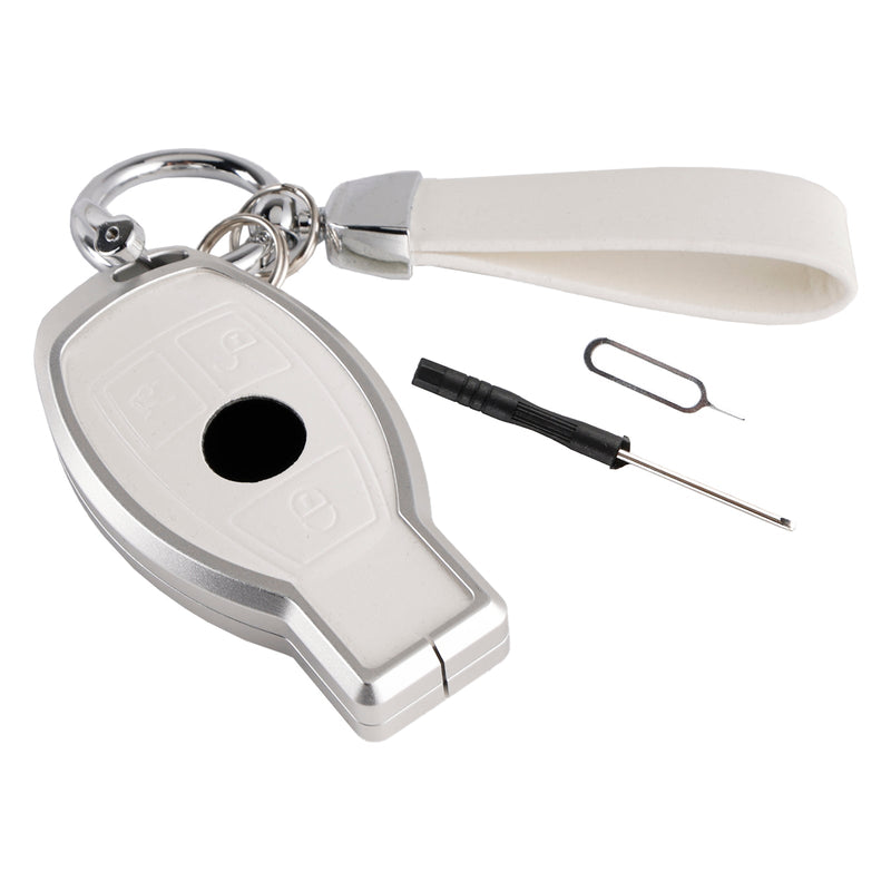 Benz GLC GLK CLS Leder Legierung Aluminium TPU Autoschlüssel Weiß Fall Abdeckung