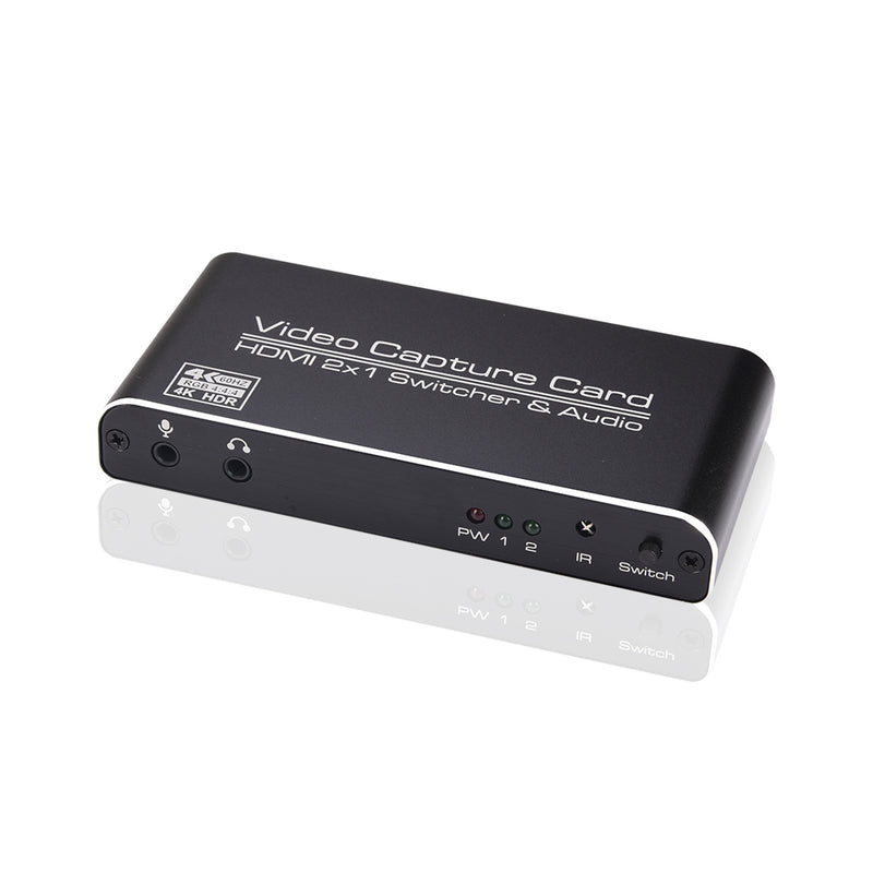 USB3.0 två-i-ett videoinspelningskort HDMI 2X1 switcher & ljudslinga HDMI 4Kp60 & MIC + ljud