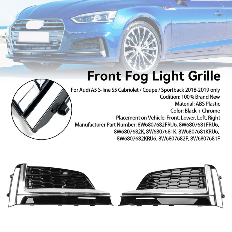 2ST främre stötfångare Dimljus Grillskydd Trim Fit Audi S5 A5 S-Line 2018-2019