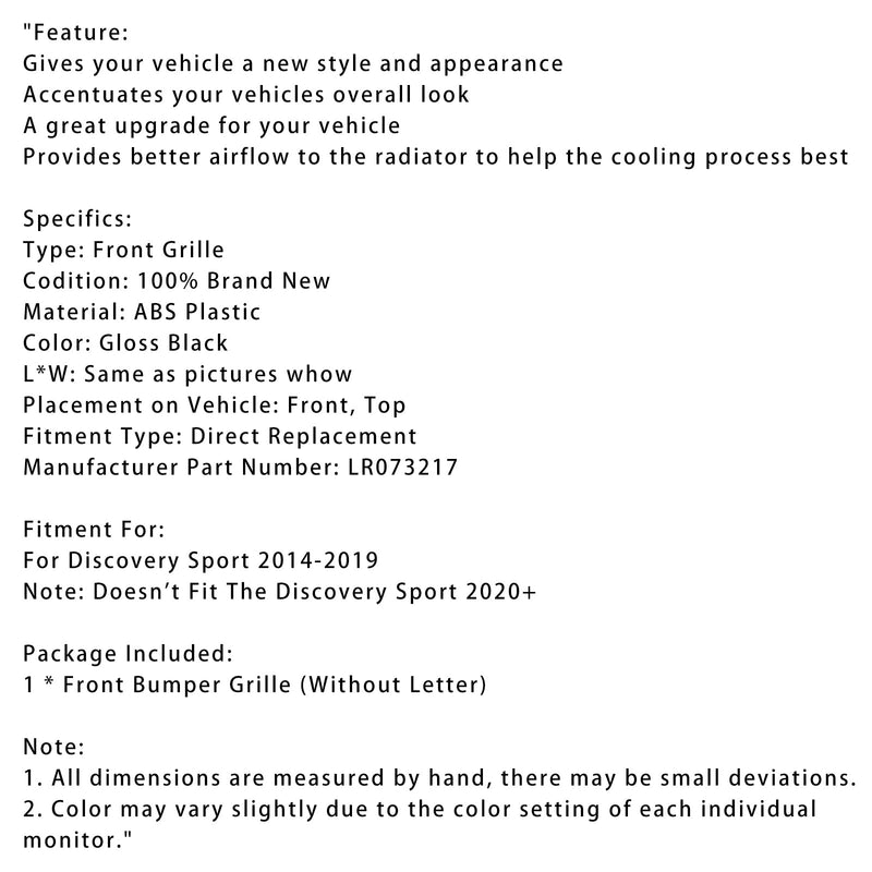 Crycene -säleikkö etupuskurin, Discovery Sport L550, 2014–2019, dynaaminen tyyli, LR073217