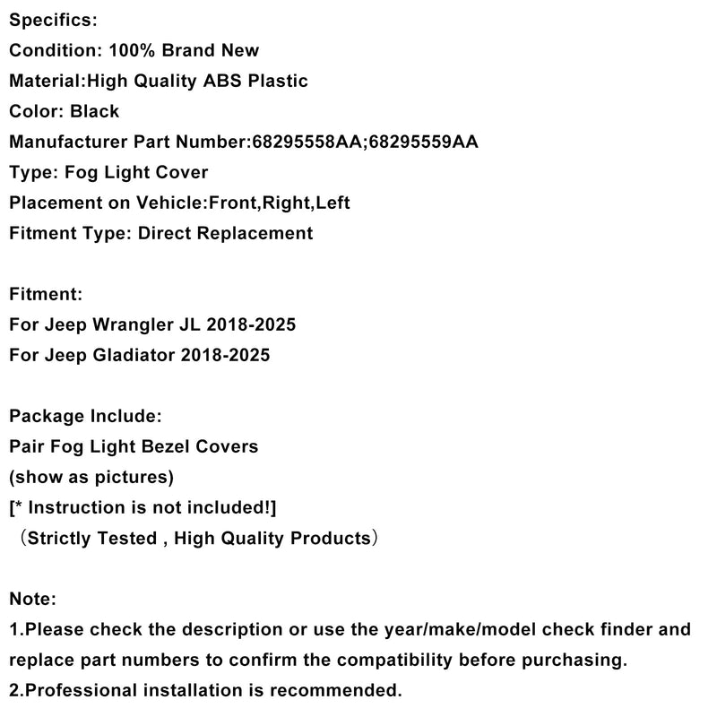 2018–2025 Jeep Wrangler JL Gladiator Paar Nebelscheinwerfer-Blendenverkleidung 68295558AA