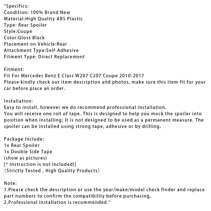 2010-2017 Mercedes-Benz E-Class W207 Coupe Gloss Black Rear Spoiler