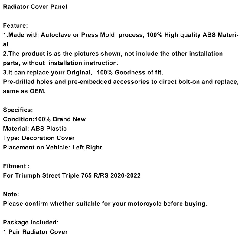2020–2022 Street Triple 765 R/RS Kühlerseitenabdeckung Verkleidungsplatten