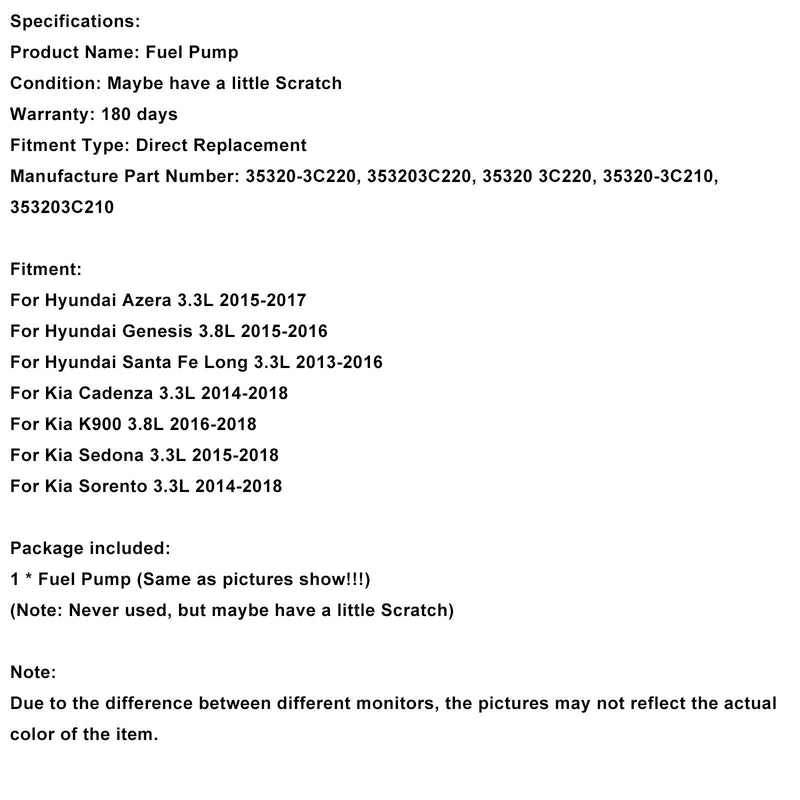 Hochdruck-Kraftstoffpumpe 35320-3C220 Passend für Kia Cadenza Sedona Sorento K900 3.3L