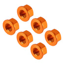 Pakke med 6 aluminiums bakhjulsflensmuttere M10x1,5 mm oransje for motorsykkel